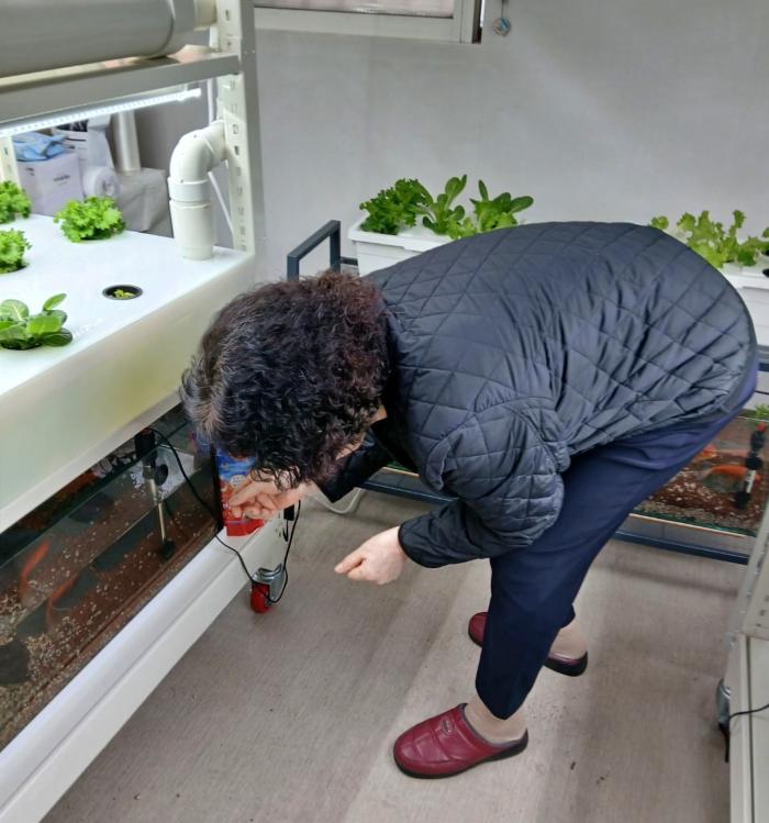 아쿠아포닉스 제품을 관리하는 스마트팜 매니저의 모습 출처마음길