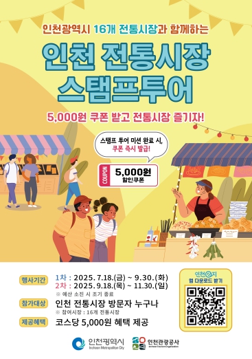 전통시장 누비고 쿠폰 받는다...‘2025 인천 전통시장 스탬프투어’ 기사 이미지