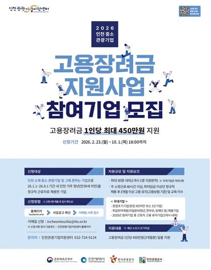 인천시, 중․소 관광기업 고용장려금 지원…청년 1인당 최대 450만 원 기사 이미지