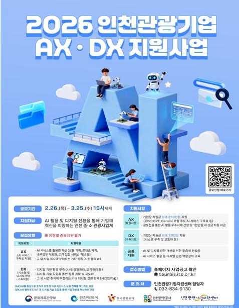 인천시, 관광기업 인공지능·디지털 전환 지원사업 3월 25일까지 공모 기사 이미지