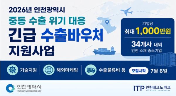 중동 리스크 대응…인천TP, 긴급 수출바우처 지원 기사 이미지